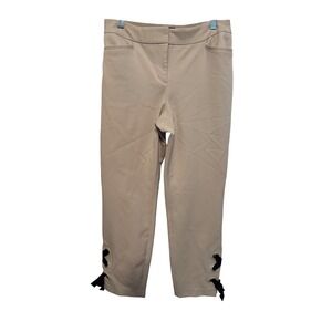 Express Womens Beige Ankle Mid Rise Stretch Pants Lace Up Ribbon Hem Size S P